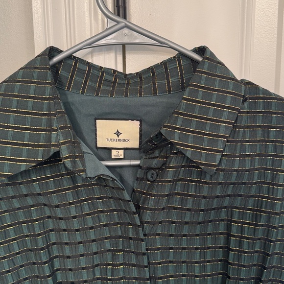 Tuckernuck Metallic Green Plaid Mini Delaney Dress Size Small - Picture 4 of 6